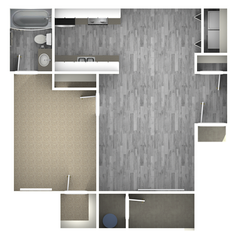 Floor plan for 1 bed, 1 bath, 650 sqft